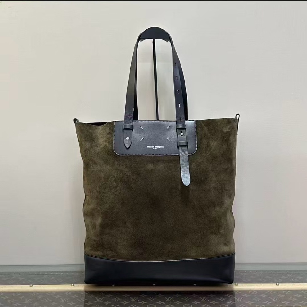 Maison Margiela Olive Green suede tote bag